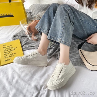 ♛▧✵Zapatos blancos de lona de suela gruesa para mujer verano 2021 nuevos zapatos netos de mendigo rojos ins tide wild low-top casual shoes (1)