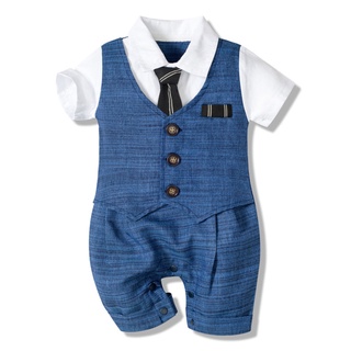 [xhsa]-mono recién nacido bebé niños caballero mono botón mameluco ropa formal