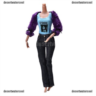 deco 3 unids/set abrigo de piel traje para barbie muñecas negro pantalones de piel púrpura abrigo moda niño 210824