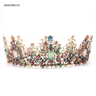 spa vintage barroco boda redonda tiara corona colorido cristal diamantes de imitación joyería princesa novia prom tocado real reina accesorios de pelo para mujeres niñas