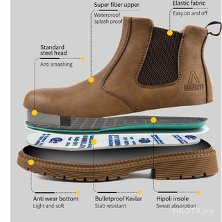 Zapatos De Seguridad De Alta Parte Superior De Los Hombres Anti-Aplastamiento Kasut Impermeable Antideslizante Deporte Aceite Y Salpicaduras Botas Agua Trabajo Cuero KxaG (3)