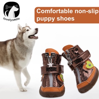 (Lovelysmile) 4pcs zapatos de perro Vintage antideslizante transpirable mascota perro malla botines para exteriores