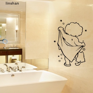[linshan] Shower Glass Door Stickers Kids Bathing Wall Stickers Cute Waterproof Removable [HOT]