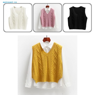 mainsaut Comfortable Knitting Vest V-Neck Twist Vest Leisure Outwear All-Match for Daily Wear