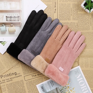 Nuevos guantes de mujer otoño invierno lindo peludo caliente guantes de dedo completo manoplas mujeres deporte al aire libre femenino guantes pantalla