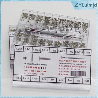 500 piezas 18tipos tuercas de tornillo gafas tornillos kit de reparación de reloj 1.2-2.0mm