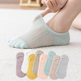 1 par de nuevos calcetines cortos de algodón transparente de las mujeres de verano hueco invisible sólido delgado transpirable tobillo calcetines antideslizantes silicona