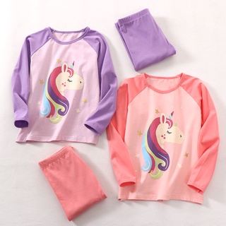 Edad 3-9 años niños bebé niñas pijamas conjunto de dibujos animados unicornio ropa de dormir niño de manga larga pijamas