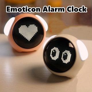 emoticon reloj despertador lindo emoji pixel despertador niños multifunción electrónica digital led noche despertar reloj de luz (1)