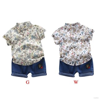 playera de manga corta+pantalones cortos jeans 2 piezas de algodón para bebés niños (4)