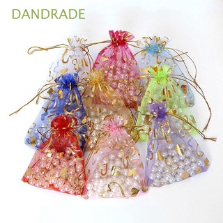 DANDRADE 50pcs Organza Bags Party Wedding Decoration Packaging Bags Small Candy Jewelry Hearts Design 9x12cm Gift Pouches