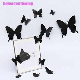 FLBR 12 pzas/juego de pegatinas de mariposas 3D/negro/Pteris/stickers magnéticos FLR (3)