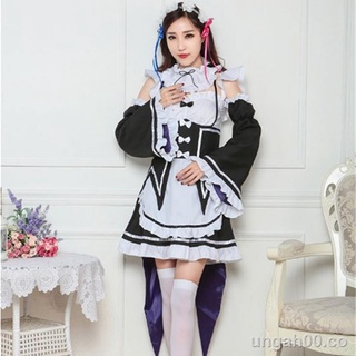 ►✇✒New anime parent-child costume black and white Ram Reim maid costume cosplay costume female A-line bow dress