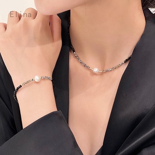 Elina xiaoboACC perlas de agua dulce negro cristal pulsera collar corea moda nueva mujer conjunto de joyería (1)