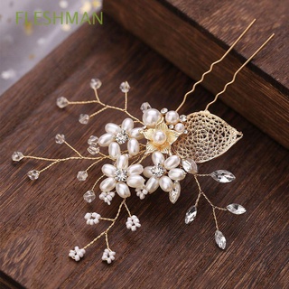 fleshman boda perla horquilla flor tocado novia horquilla perla festival hojas hermoso en forma de u novia clip de pelo