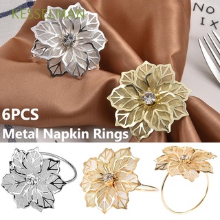 KESSELMAN Alloy Serviette Rings Hollow Out Flower Table Decoration Napkin Rings 6pcs Christmas For Wedding Receptions Holiday Banquet Gifts Dinner Birthdays Napkin Holder/Multicolor