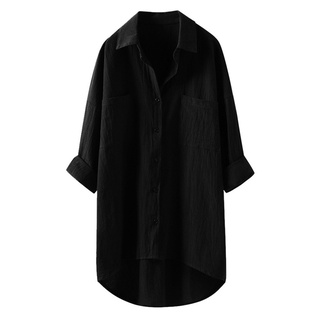 [est] Blusa Casual De lino con botones y Mangas largas para mujer