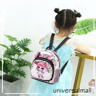 Unm mochila de lentejuelas de impresión de la escuela bolsa de los niños populares mujeres cremallera mochila (rosa claro)