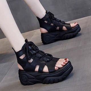 sandalias romanas de las mujeres de la plataforma de la nueva moda de moda de verano hueco transpirable de alta parte superior zapatos muffin pescado boca sandalia botas