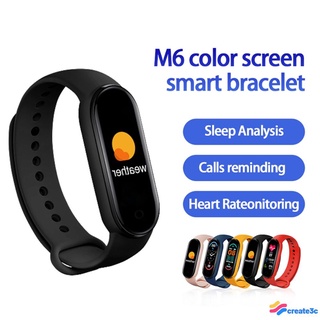 m6 smart pulsera reloj bluetooth wifi fitness tracker seguimiento de movimiento monitoreo de sueño frecuencia cardíaca presión arterial monitoreo pantalla a color teléfono móvil pulsera inteligente android ios creat3c