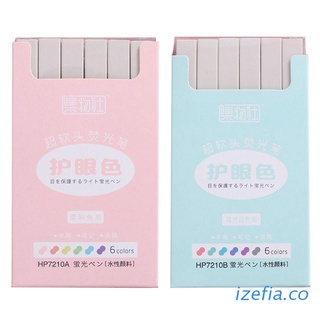 izefia 6pcs Super Soft Highlighter Marker Pens Set Water Based Ink Morandi Pastel Colors Brush Tip for Drawing Painting Journal