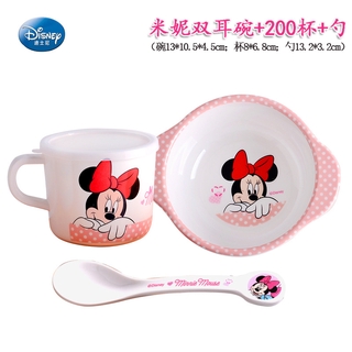Vajilla para niños Disney Mickey Mouse bebé arroz tazón de cena plato taza bebé cuchara comer tazón conjunto (5)