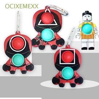 OCIXEMEXX Kids Pop It Squeeze Fidget Toys Squid Game Charms Decompression Toys Push Bubble Action Figures Keychain Squid Game Pendant