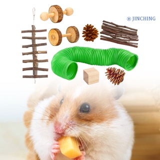 [jinching] 12 piezas de hámster masticar juguete antideslizante cuidado de los dientes de madera swing hamaca pequeña mascota juguete para conejito (2)