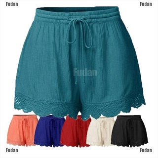 <Fudan> Women Lace Up Solid Shorts Casual Loose Short High Waist Hot Pants Plus Size