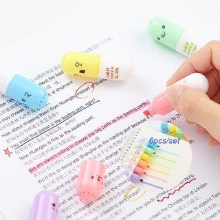 6pcs cápsulas iluminador vitamina píldora resaltar marcador de Color bolígrafos de dibujo forro papelería oficina suministros escolares A6869 (2)