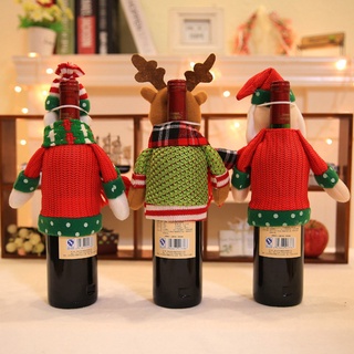3pcs navidad botella de vino cubierta 3D suéter diseño conjunto de 3 Santa reno muñeco de nieve navidad fiesta hogar decoración