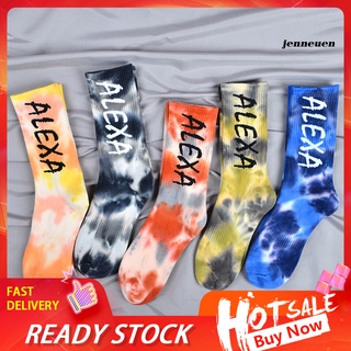 Calcetines de algodón Unisex con letras teñidas a la moda/calcetines transpirables de tubo medio/WZ/ (1)