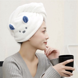 shami mujeres sombrero de ducha suave envoltura gorra cabello seco toalla conejo oso koala lindo super absorbente baño secado rápido turbante secado rápido (8)
