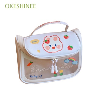 OKESHINEE Cute Cosmetic Bag Portable Wash Bags Makeup Bags Toiletry Bag Women Transparent PU Reusable Large Capacity Travel Organizer