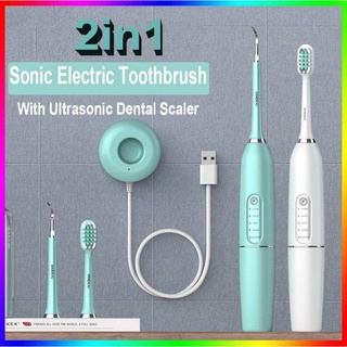 2 En 1 Limpiador De Dientes Eléctrico Ultrasónico Sonic Dental Escalador USB Cepillo Blanquear Sarro Herramienta De Eliminación