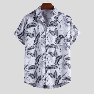 Hombres primavera verano Casual Slim impreso manga corta camisas de playa Top blusa