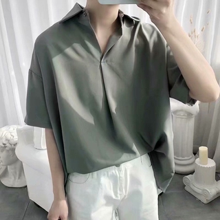 Camisa de los hombres de verano nuevo estilo extranjero de manga corta camisa tendencia versátil suelto Casual de los hombres de la mitad de la manga superior ropa japonesa delgada de los hombres camisa de Polo