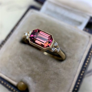 Nuevo anillo De Cristal brillante Rosa Para mujer a la Moda Retro Diamante geométrico anillo De compromiso fiesta De boda joyería (2)
