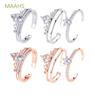 MAAHS anillos de apertura de boda moda de compromiso anillos de dedo conjunto de mujeres regalos creativos 2 en 1 joyería de circonita ajustable/Multicolor