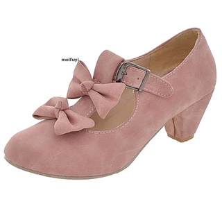 [Meifuyi] Womens Low Heels Cute Bowknot Lolita Mary Jane Shoes Round Toe Dress Pumps 439CO