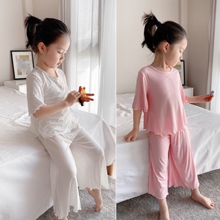 verano de los niños modal hilo traje pijamas bebé niña niño media manga delgada traje de aire acondicionado habitación ropa de hogar (4)
