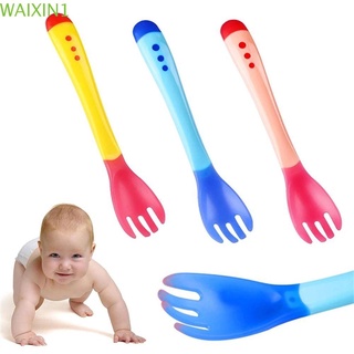 lakamier caramelo color temperatura detección de cuchara de alimentos tenedor de silicona cuchara vajilla bebé herramientas de alimentación bebé niños suave niño vajilla