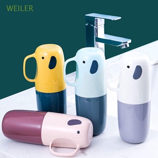 WEILER Kids Adults Toothpaste Cover Camping Box Cup Toothbrush Case Travel Portable Bathroom Cartoon Elephant Shaped Storage Containers