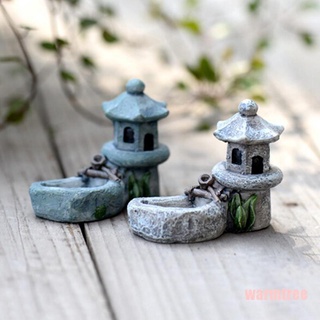 (caliente) Mini retro estanque torre de resina artesanía hadas jardín decoración figuras juguetes DIY miniaturas terrario Micro paisaje adornos para el hogar