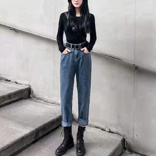 Todo-partido de cintura alta de las mujeres papá Xuan Ya adelgazar rábano Retro harén recto Jeans sueltos nuevos pantalones de pierna ancha (2)