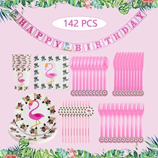 Flamingo tema desechable vajilla decoración conjunto bandera torta Topper plato paja bebé fiesta de cumpleaños necesidades (4)