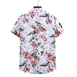 [GCEI] chamarra de punto de manga corta Hawaiian Beach flor camisa de los hombres cuello alto camisa