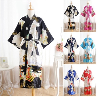 bata larga satén bata nupcial boda dama de honor kimono vestido