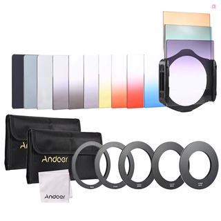 andoer 13 piezas de filtro de filtro a todo color degradado cuadrado para la serie cokin p con soporte de filtro + anillo adaptador (52 mm/58 mm/62 mm/67 mm/72 mm) + bolsa de almacenamiento + paño de limpieza (1)