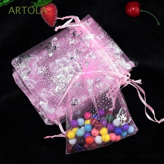ARTOLA 7x9cm Packaging Bags Organza Bags Drawstring Jewelry Wedding Party Pouches Candy Bags 100Pcs Butterfly Design Gift Favor/Multicolor